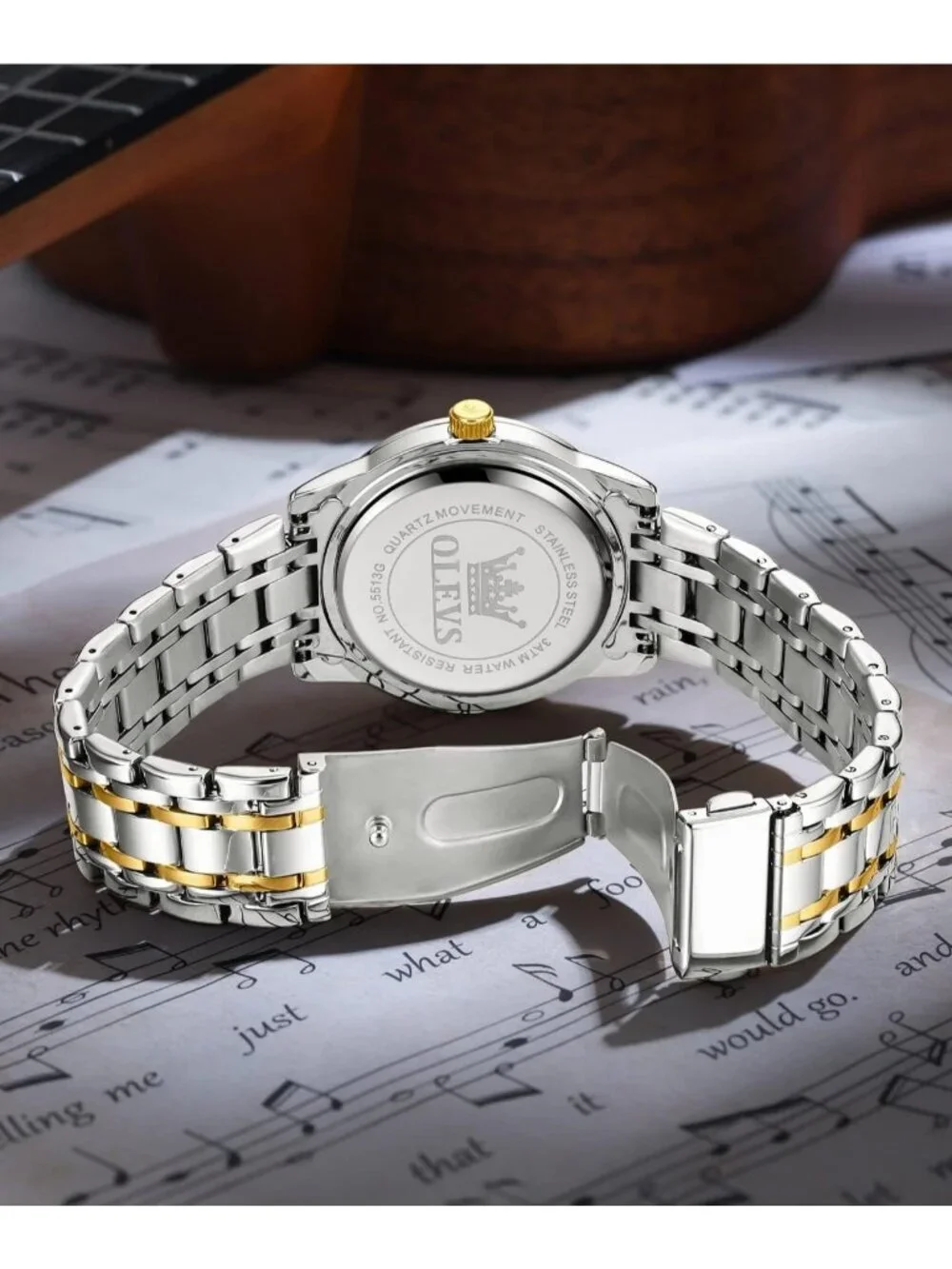 Olevs Men's Silver Gold Diamond Wrist Quartz Stainless Luminous Luxury Watch